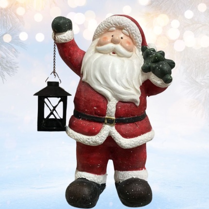 Pai Natal Em Cerâmica Com Lanterna - 38Cm