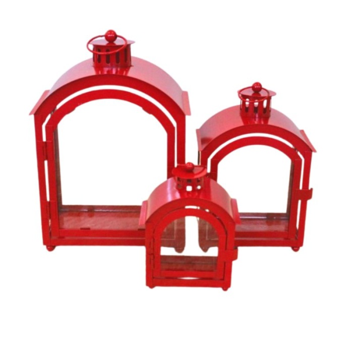 Lanterna Metal Vermelho - Conj. 3 - Image 1