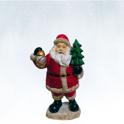 Pai Natal Em Rezina Com Árvore -16Cm