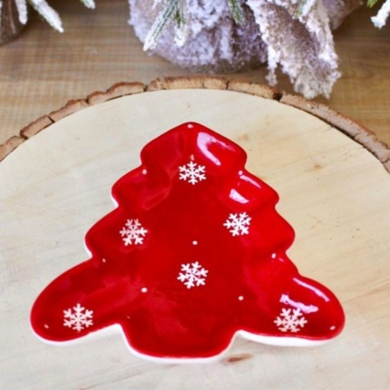 Prato Árvore Vermelho Natal - 16 x 16 x 3cm